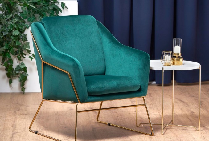 DAMPAD - Lyxig fåtölj i mörkgrön sammet och guld 81 cm