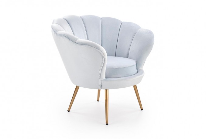 AMORINA - Lyxig fåtölj i ljusblått sammet och stål 94 cm