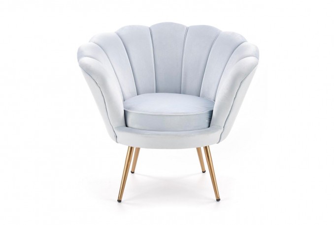 AMORINA - Lyxig fåtölj i ljusblått sammet och stål 94 cm