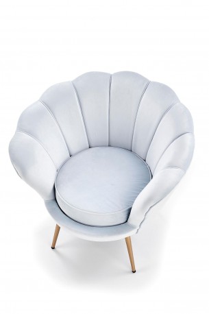 AMORINA - Lyxig fåtölj i ljusblått sammet och stål 94 cm
