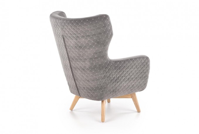 STORDÅD - Lyxig fåtölj i grått sammet massivt trä 103 cm