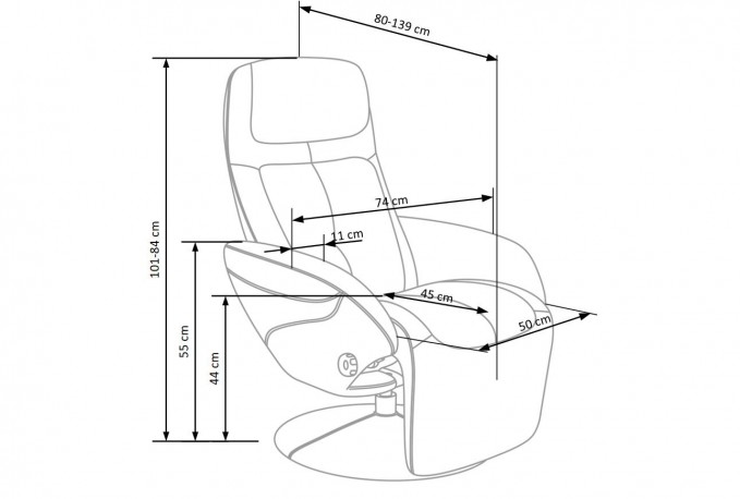 OLGA - Bekväm och elegant reclinerfåtölj i mörkgrått tyg 77 cm