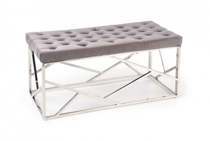 MILAGO - Sittbänk i silver och grått sammet 98 cm