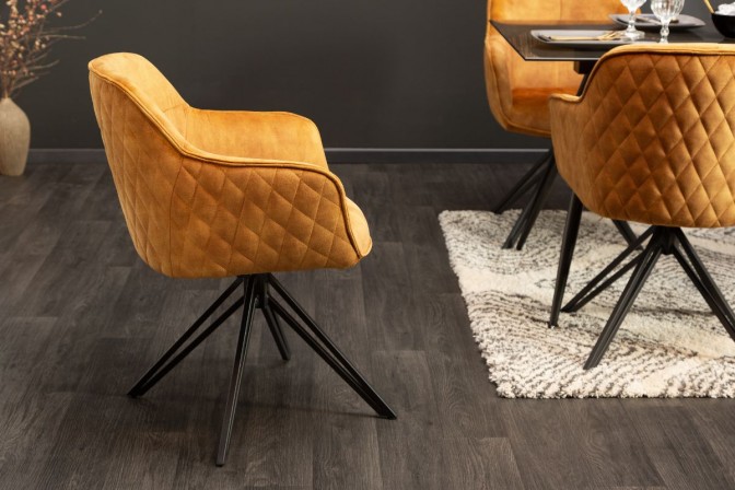 GREVE - Lyxig fåtölj i senapsgul sammet 82 cm 2