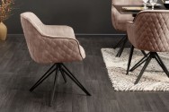 GREVE - Lyxig fåtölj i grå/beige sammet 82 cm