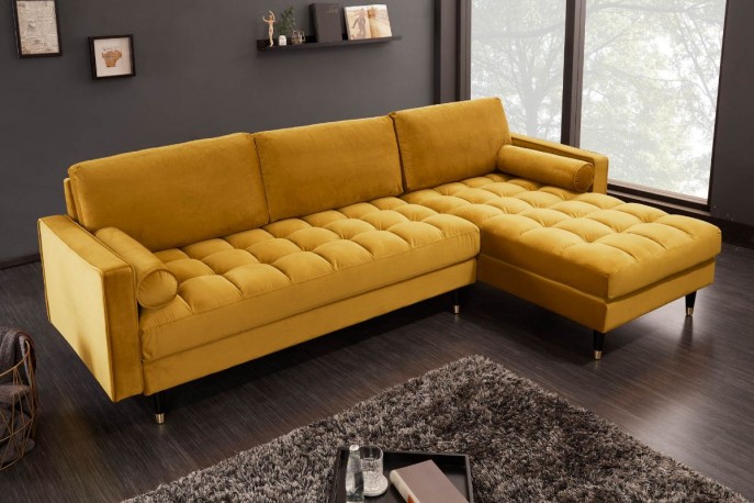 Cozy Velvet II corner sofa 260cm mustard yellow velvet