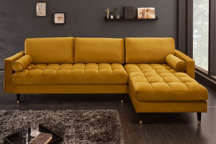 Cozy Velvet II corner sofa 260cm mustard yellow velvet
