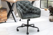 ELENOR - Justerbar kontorsstol grön sammet 82-90 cm