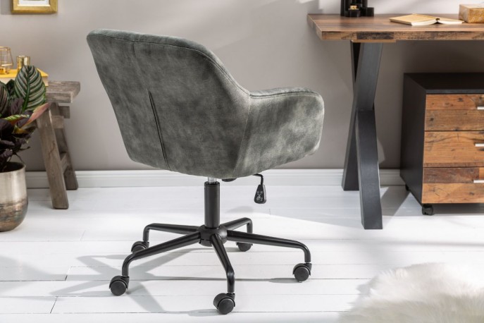 ELENOR - Justerbar kontorsstol grön sammet 82-90 cm