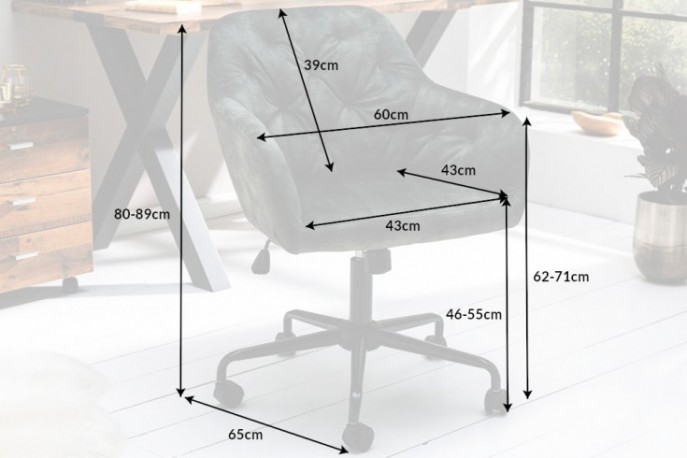 ELENOR - Justerbar kontorsstol grön sammet 82-90 cm