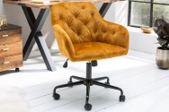 ELENOR - Justerbar kontorsstol senapsgul sammet 82-90 cm