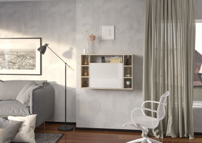 MIRA – 94cm väggskrivbord i ljus ek/vitt
