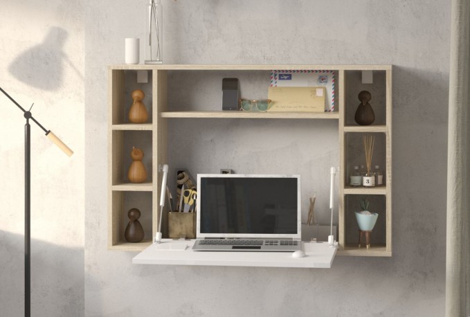 MIRA – 94cm väggskrivbord i ljus ek/vitt