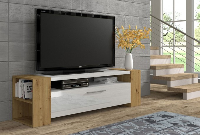 TV STAND LIVIA 160 CM STANDING ARTISAN OAK / WHITE GLOSS