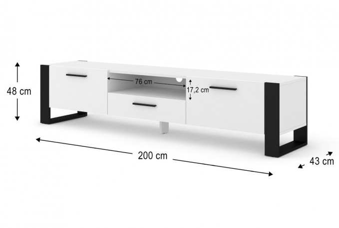 TV STAND NUKA 200 CM STANDING WHITE GLOSS / BLACK