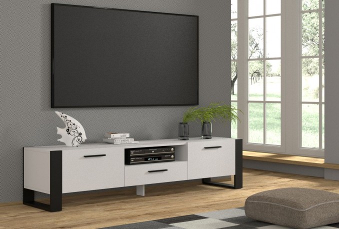 TV STAND NUKA 200 CM STANDING WHITE GLOSS / BLACK