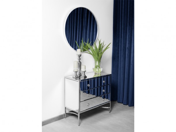 KATI -  81X76CM SIDEBOARD/SKÄNK ROSTFRITT STÅL I SILVER/VITT GLAS