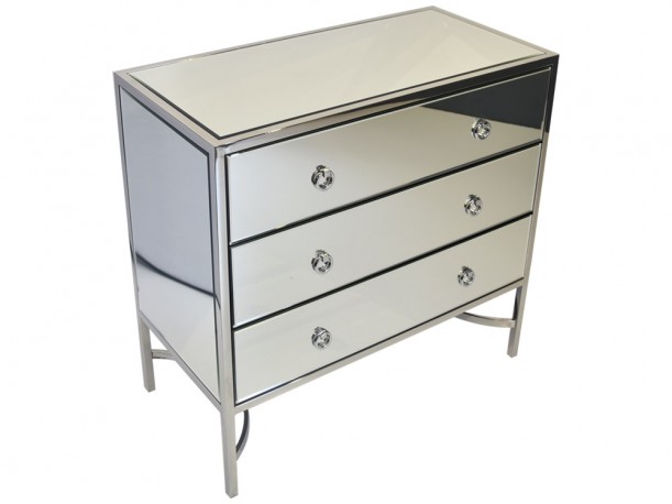 KATI -  81X76CM SIDEBOARD/SKÄNK ROSTFRITT STÅL I SILVER/VITT GLAS