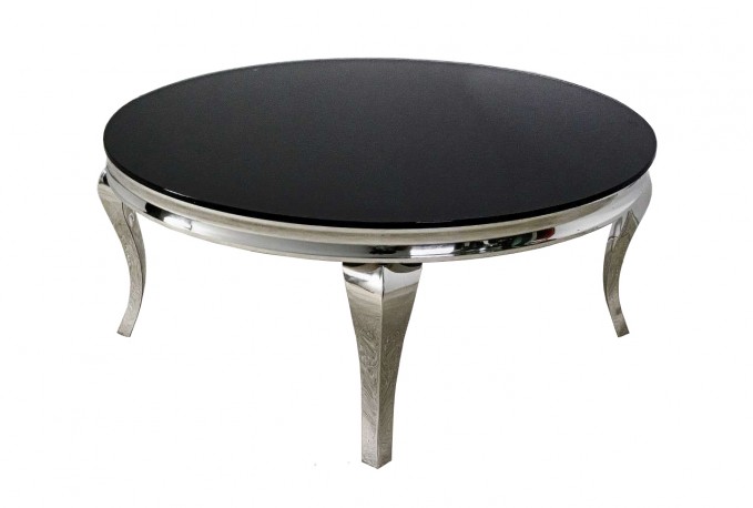 FIOLA - Ø100CM SOFFBORD I ROSTFRITT SILVER STÅL/SVART GLASSKIVA