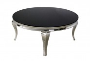 FIOLA - Ø100CM SOFFBORD I ROSTFRITT SILVER STÅL/SVART GLASSKIVA