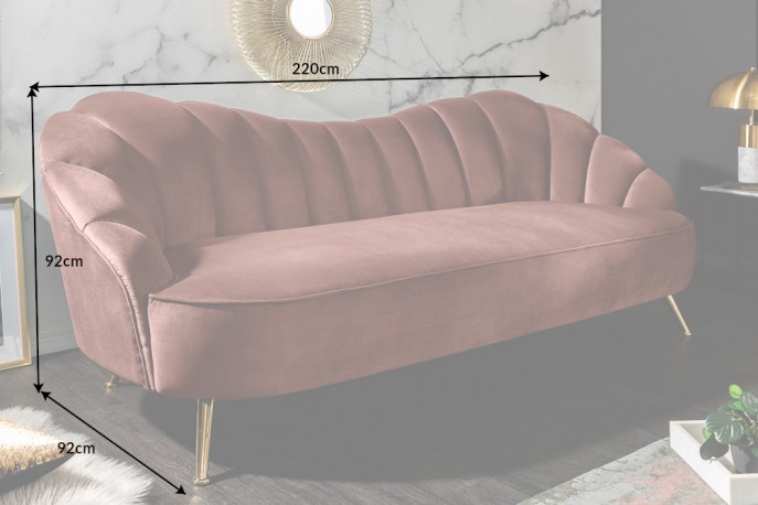 Sofa Arielle 220cm velvet dusky pink