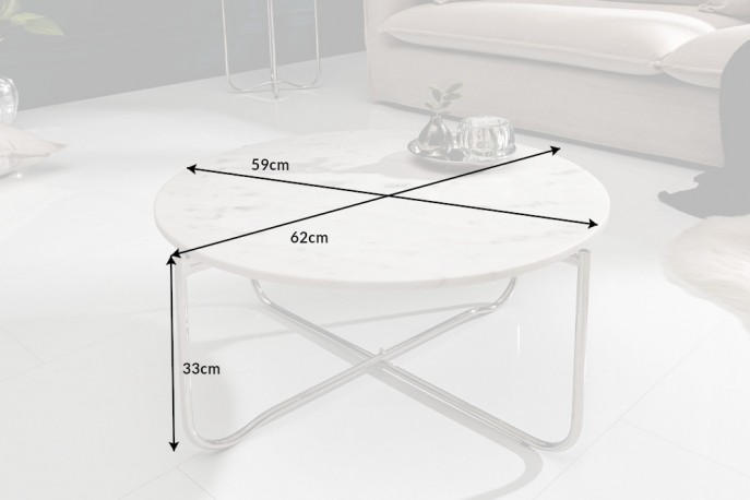 Coffee table Noble 62cm marble white silver