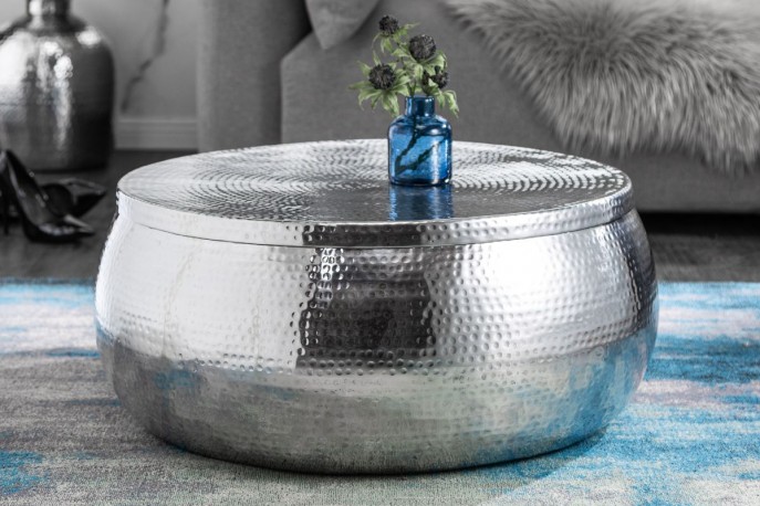 Coffee table Orient Storage 70cm aluminum silver