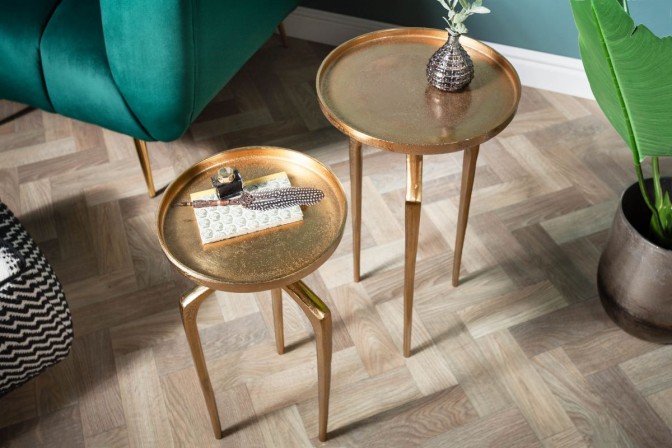 Side table Abstract set of 2 aluminum gold 2
