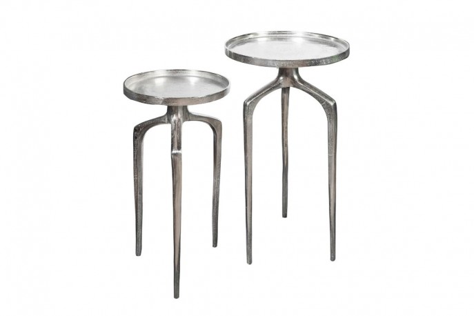 Side table Abstract set of 2 aluminum silver