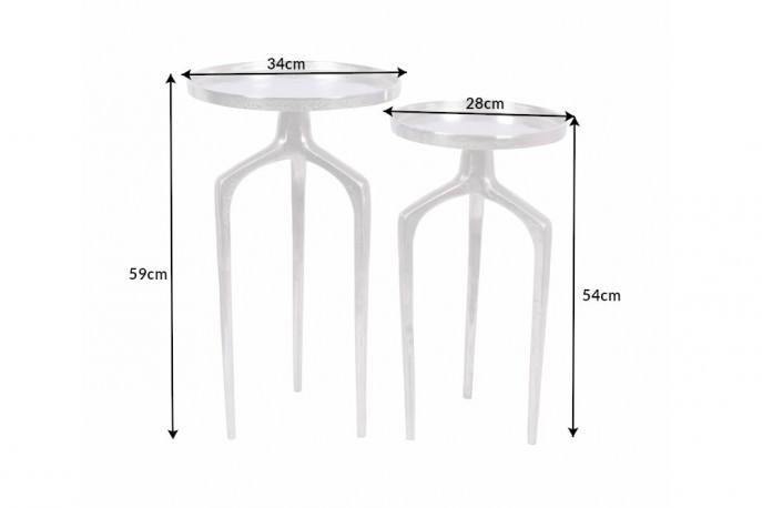 Side table Abstract set of 2 aluminum silver