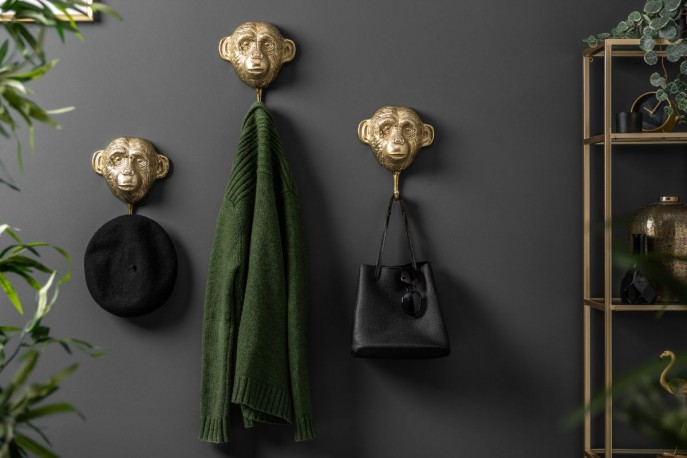 Coat hooks Three Apes set of 3 gold