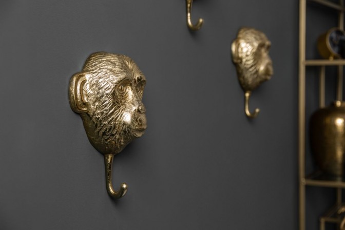 Coat hooks Three Apes set of 3 gold 2