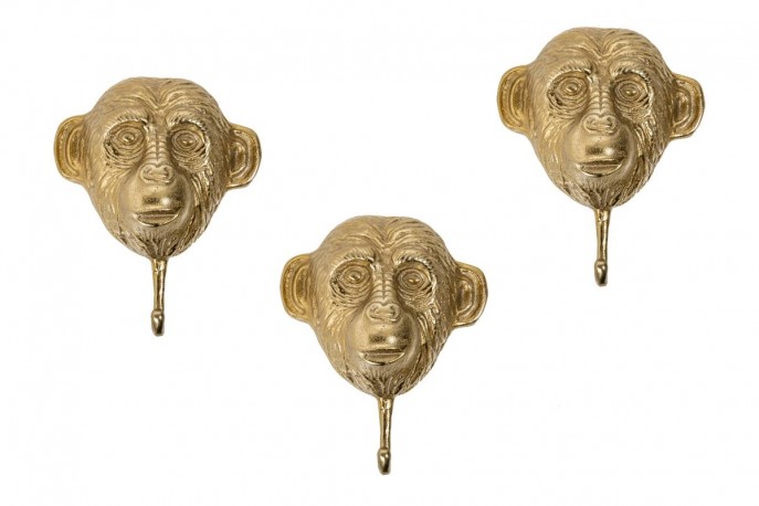 Coat hooks Three Apes set of 3 gold