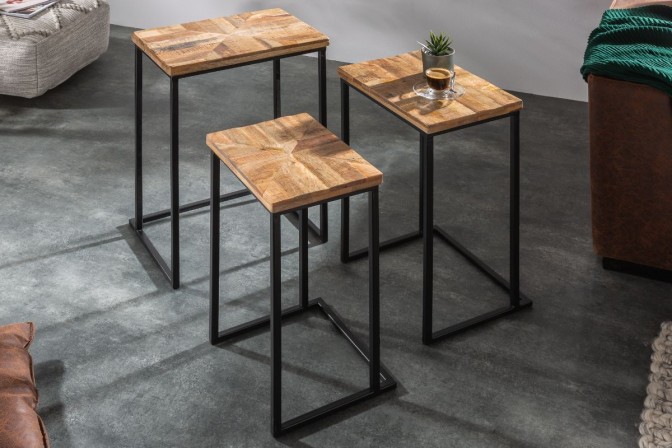 Side table Industrial set of 3 Mango