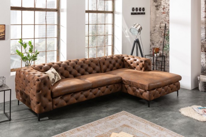 ESPELMA - 275cm hörnsoffa i modern barock stil antikbrunt