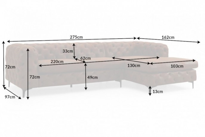 ESPELMA - 275cm hörnsoffa i modern barock stil antikbrunt