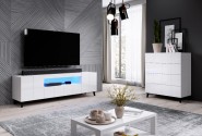 REX - 184 cm TV-bänk i vit högglans/svarta ben