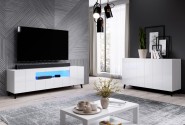 REX - 184 cm TV-bänk i vit högglans/svarta ben