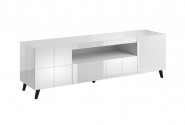 REX - 184 cm TV-bänk i vit högglans/svarta ben