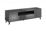 REX - 184 cm TV-bänk i grafitfärgad högglans/svarta ben