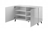 REX - 138 cm skänk i vit högglans/svarta ben