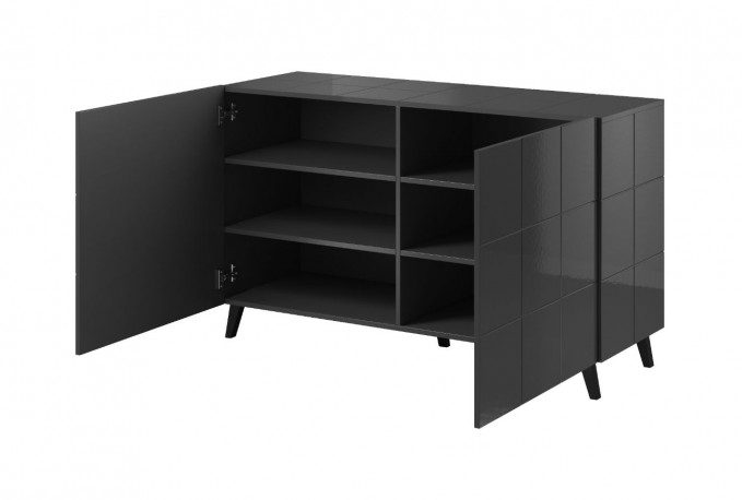 REX - 138 cm skänk i grafitfärgad högglans/svarta ben