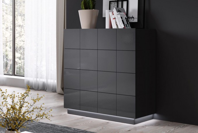 REX - 91 cm skänk i grafitfärgad högglans