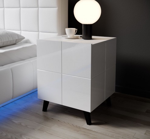 REX - 46 cm sängbord i vit högglans/svarta ben