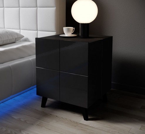 REJA bedside table black gloss + black legs