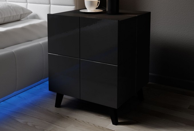 REJA bedside table black gloss + black legs