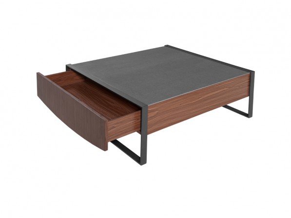 Wooden coffee table with cement drawer, 100 x 100 x 40 cm 2