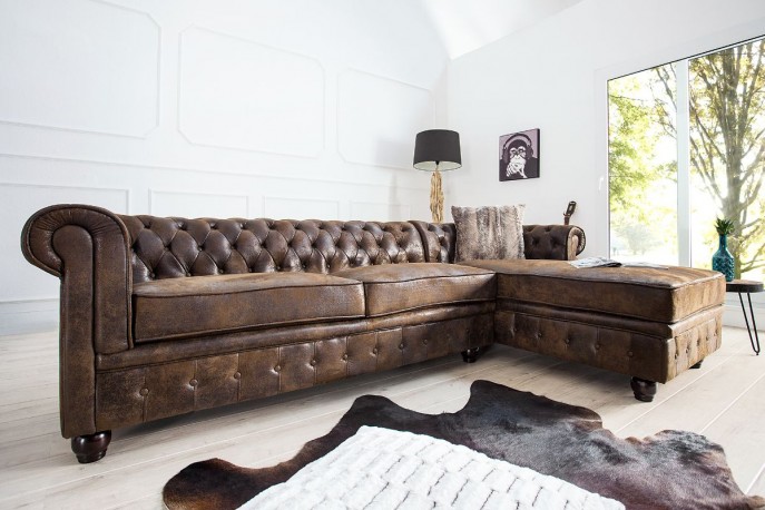 Corner sofa Chesterfield antique brown OT right