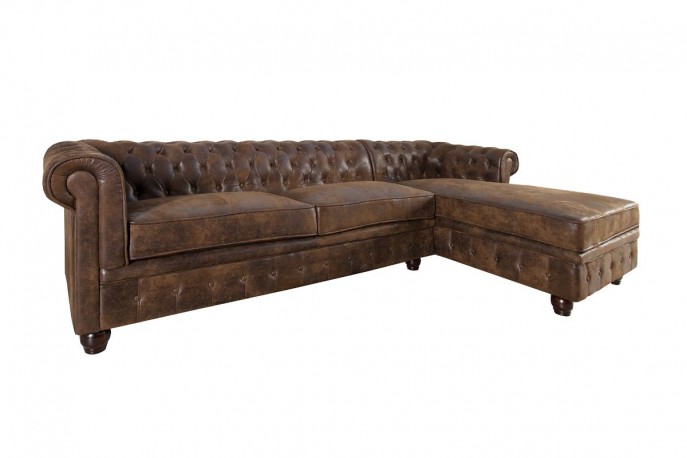 Corner sofa Chesterfield antique brown OT right