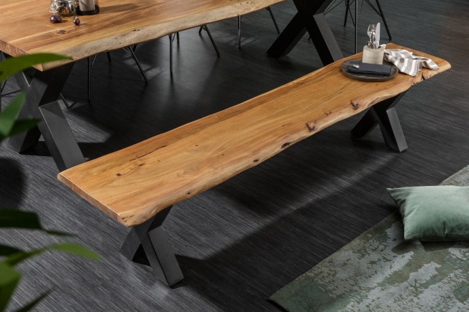 JURA - Handgjord sittbänk i massivt akaciaträ honung 200 cm 2